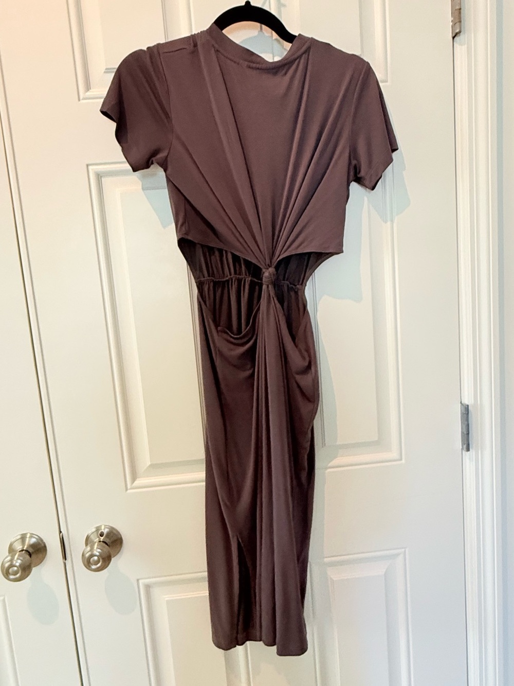 Heartloom Brown Midi Dress with Knot Front cut out